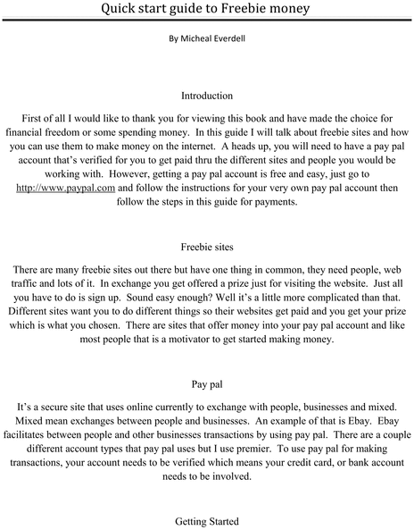 Product picture quick start guide to freebie money